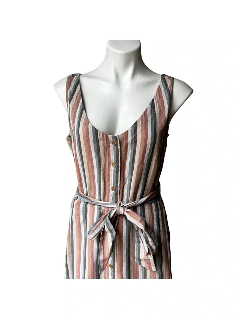 NWT Pact Stucco Vertical Stripe Harbour Midi Dress Sz M Cotton Linen Blend - Picture 8 of 12